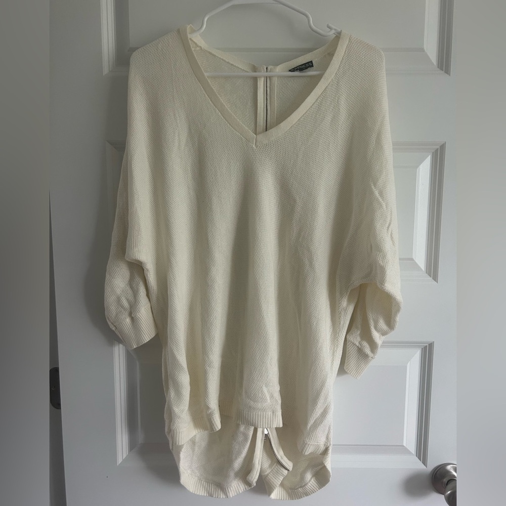 Express White V-Neck Knit Sweater
